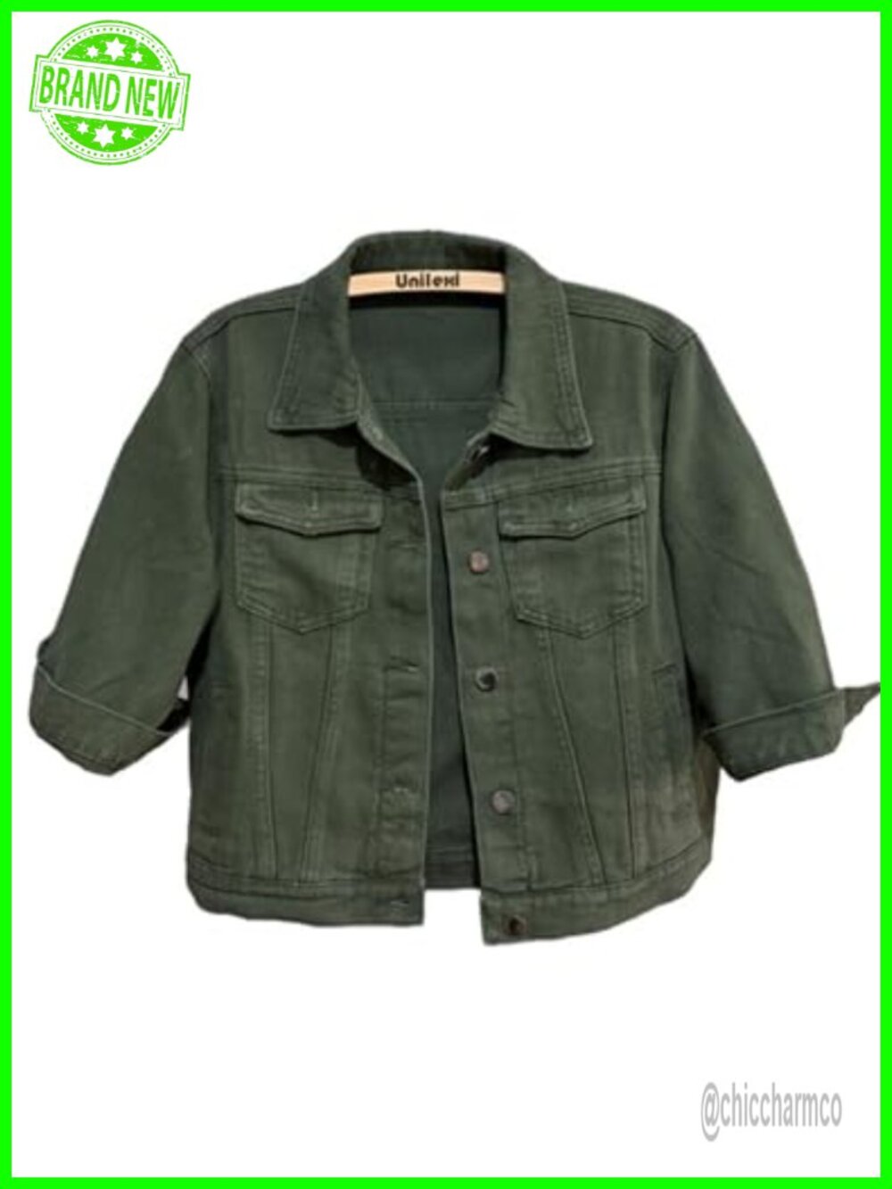 Women's Cropped Denim Jacket 3/4 Sleeve Button Trucker Coat